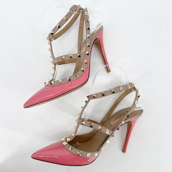 Valentino Garavani Rose Pink Patent Rockstud Ankle Strap Caged Pumps EU 38.5 - Picture 4 of 14